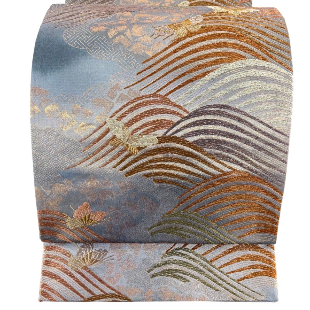 袋帯 秀品 蝶 波 金糸 唐織 灰色 六通 正絹 【中古】 - メルカリ