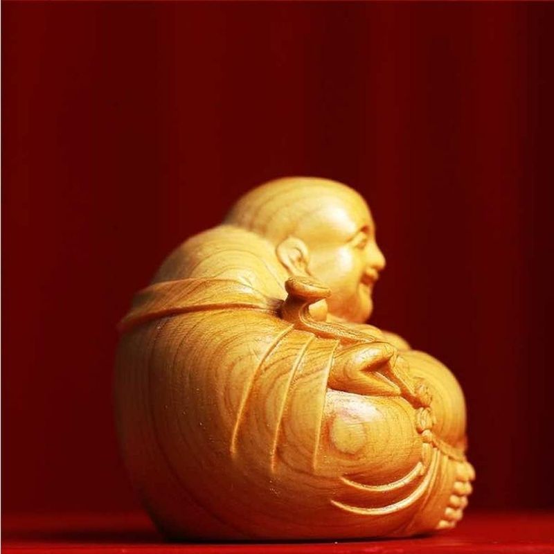 WOWTAC 布袋様 七福神 ツゲ 布袋様 ミニ手彫り 縁起物 置物 仏像