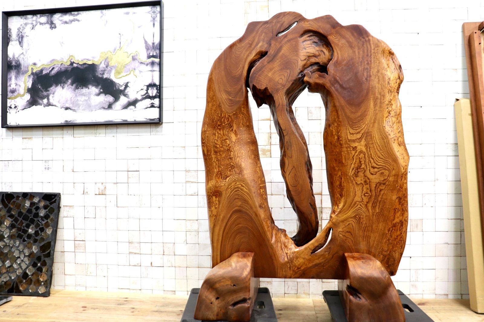 GMIH475C〇衝立 天然木 一枚板 間仕切り 無垢材 置物 木彫オブジェ 和