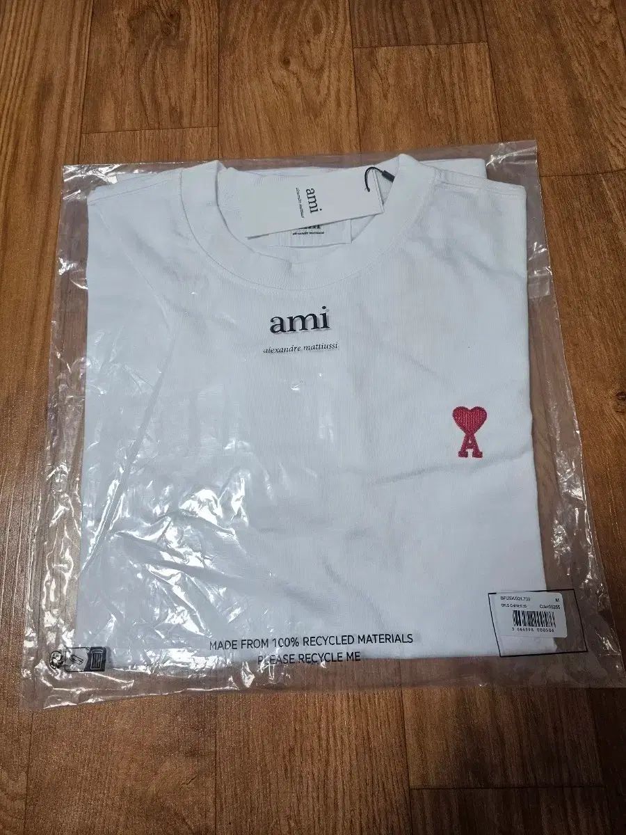 アミ スモール ハート ロゴ 白 長袖 Tシャツ