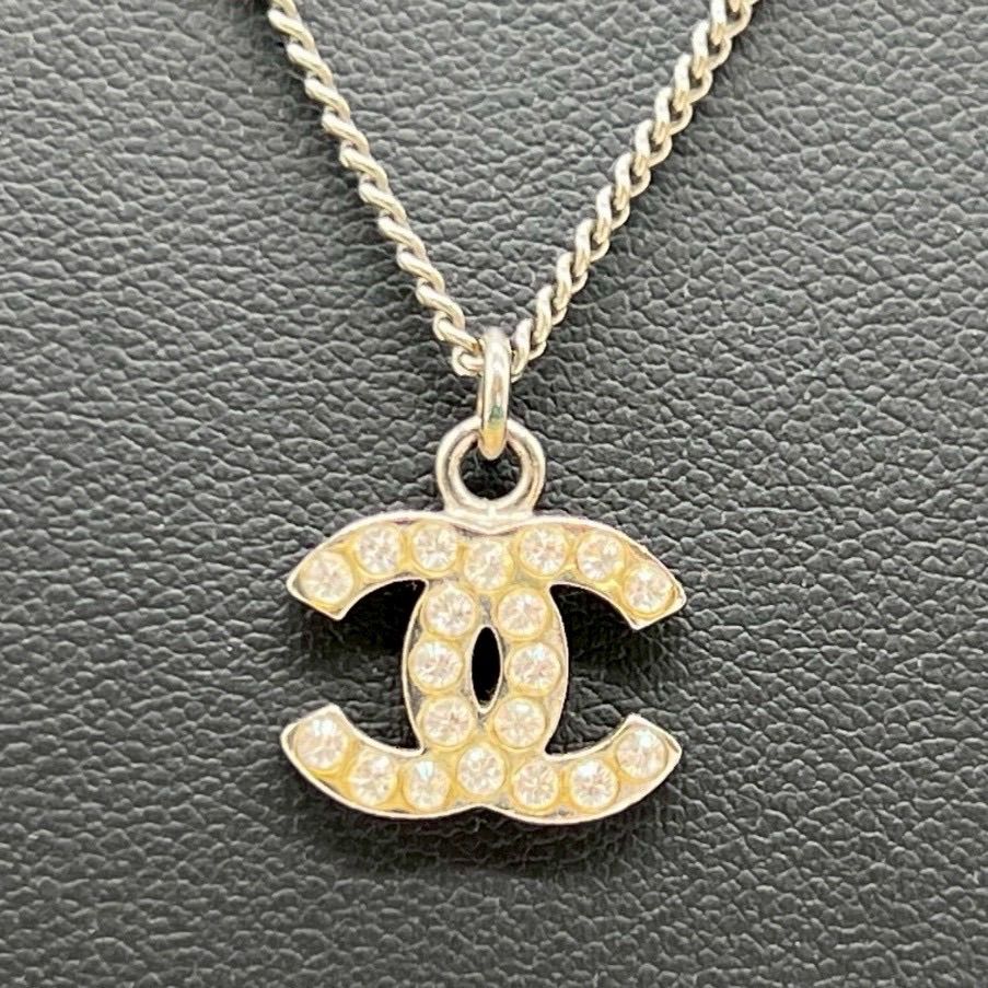 CHANEL シャネル ココマーク ネックレス ラインストーン シルバー