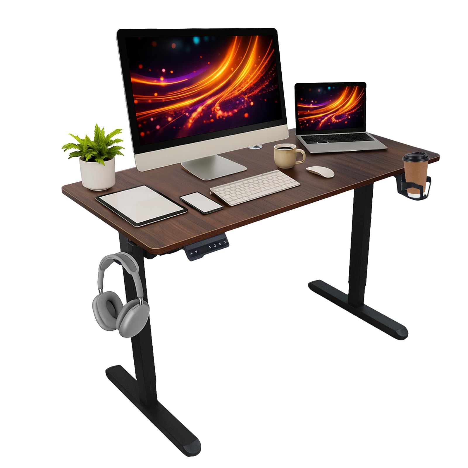 【姿勢がラクな 昇降範囲 65~110cm】Skyvance 電動 昇降デスク 一枚板 天然木芯材 3つの高さメモリー機能 45dB静音設計 耐荷重80kg テレワーク スタンディングデスク 負担軽減 昇降式 オフィスデスク パソコンデスク 幅120×奥行60