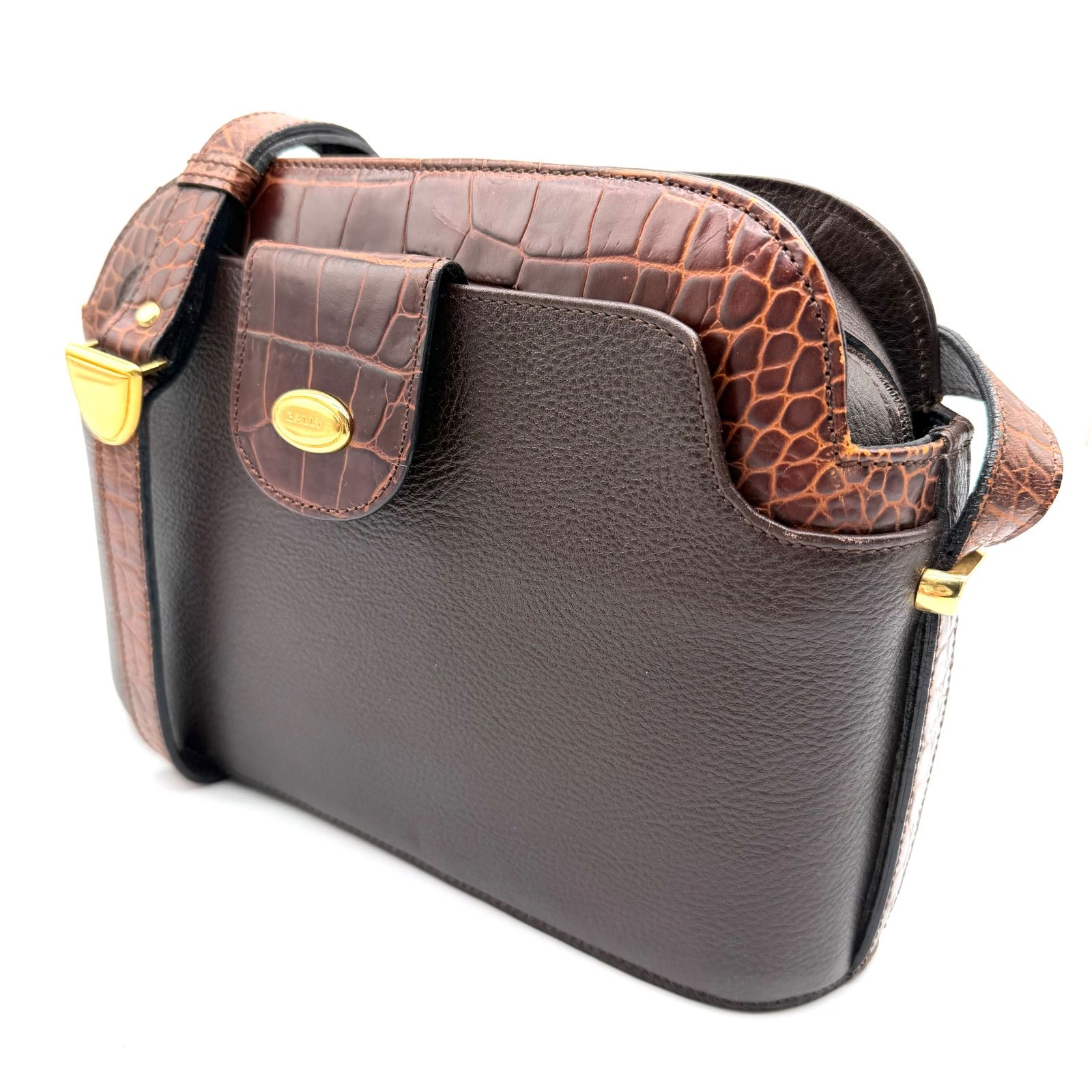 BALLY バリー ショルダーバッグ クロコ ブラウン 型押し 斜め掛け