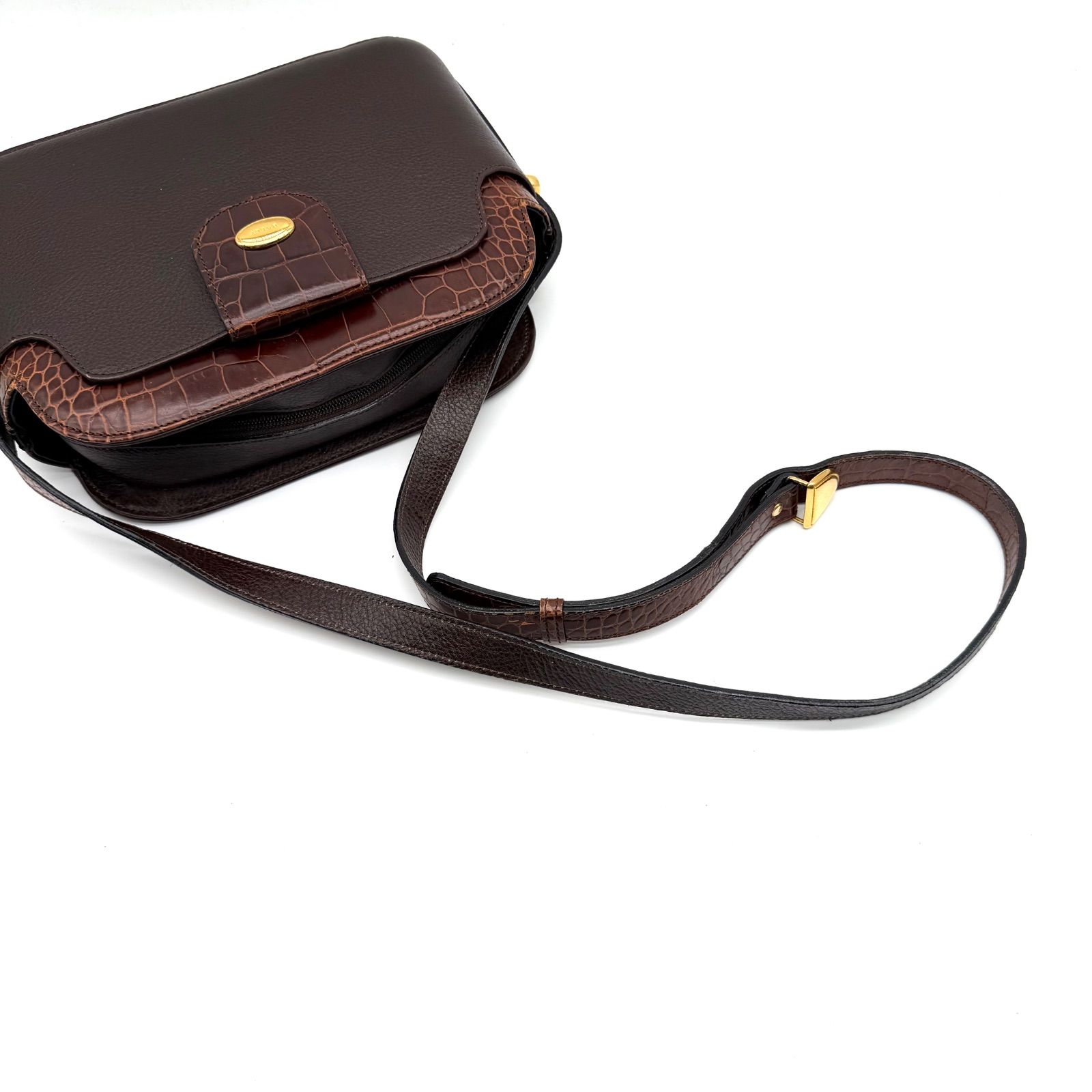 極美品◇バリー BALLY クロコ型押し ショルダーバッグ 肩掛け チェーン 