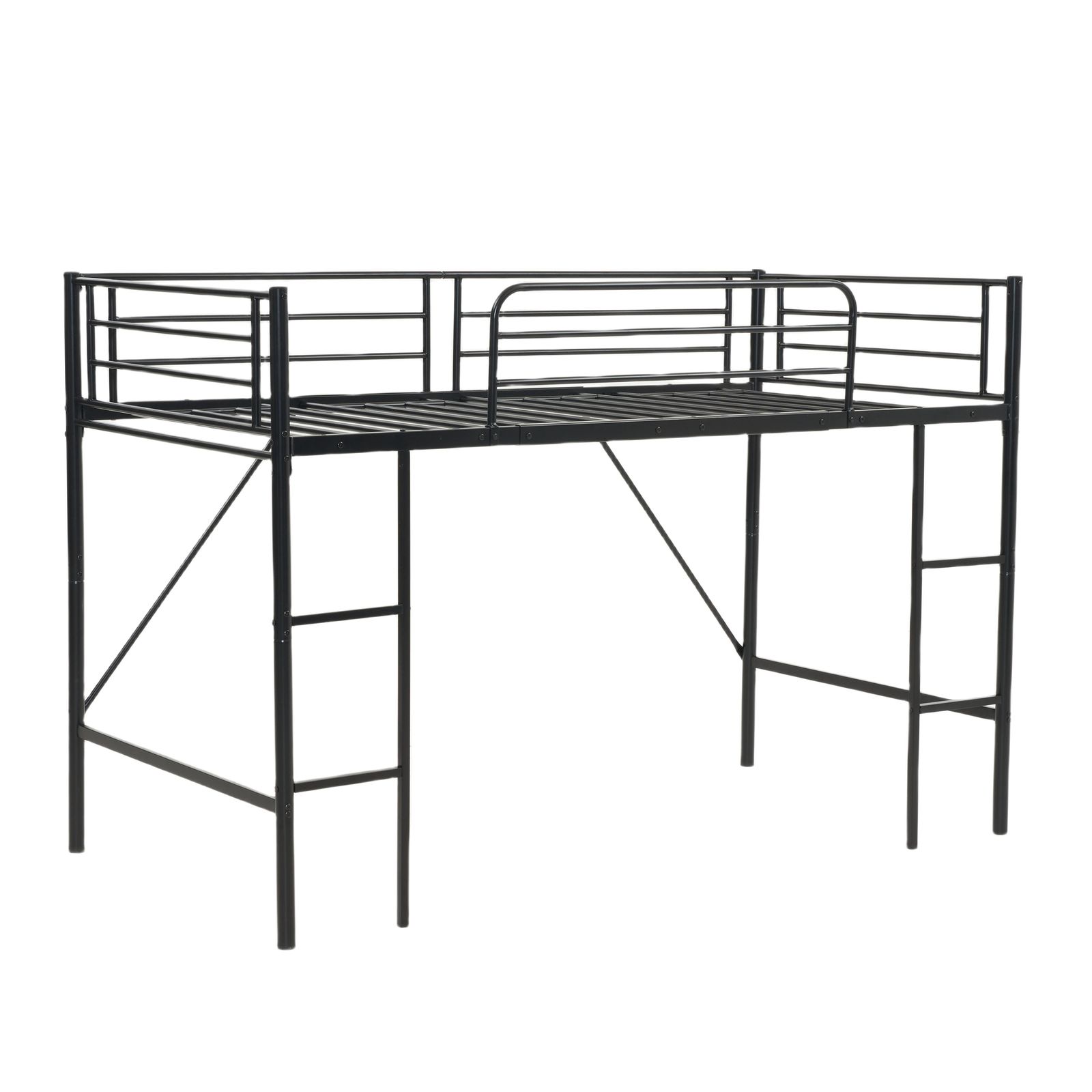 ブラック】ロフトベッド パイプベッド シングル ベッド デスク付
