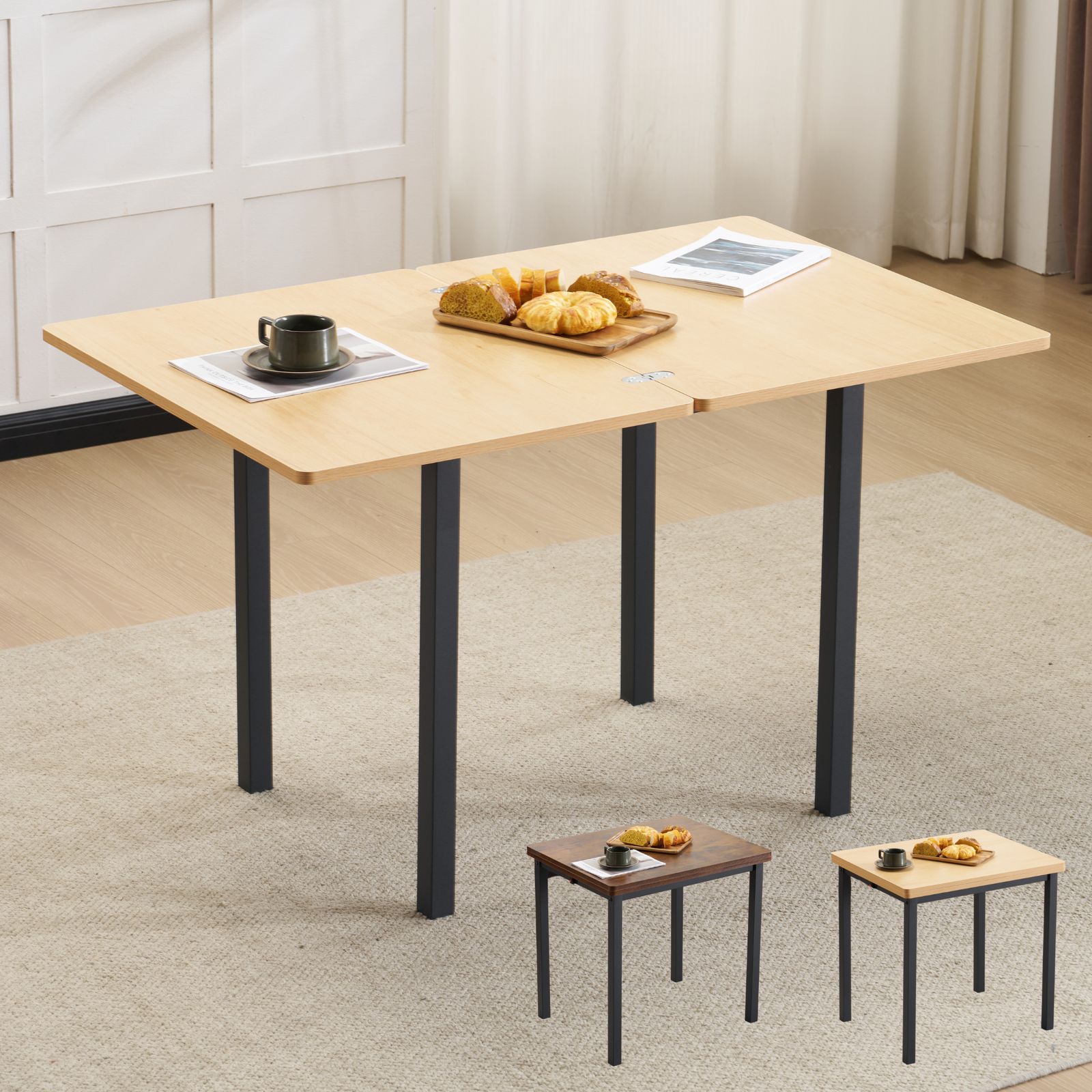 昇長式ダイニングテーブル 天板が広げる・幅75-120cm 多用途 BROWN 昇長式ダイニングテーブル 天板が広げる幅75-120cm 多用途 NATURAL