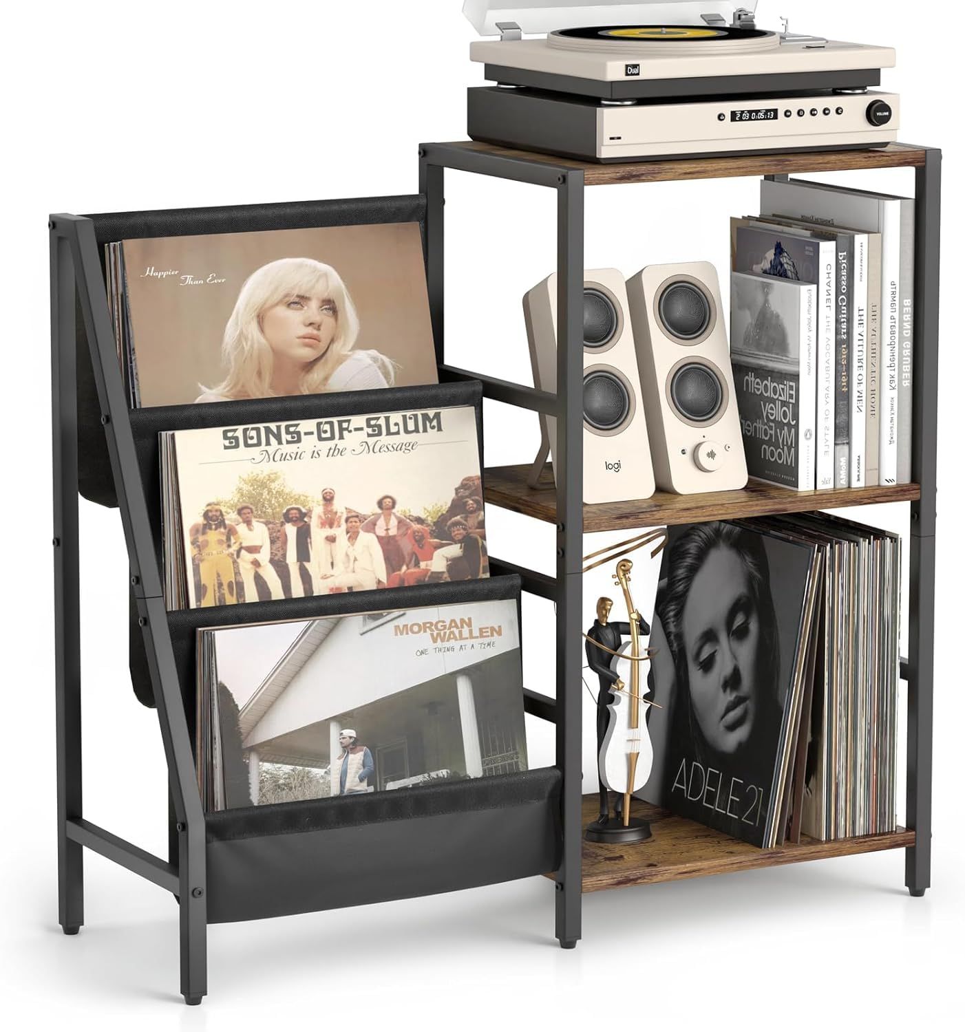 新品】レコード収納ラック、3段レコードラック、200枚のレコードを収納