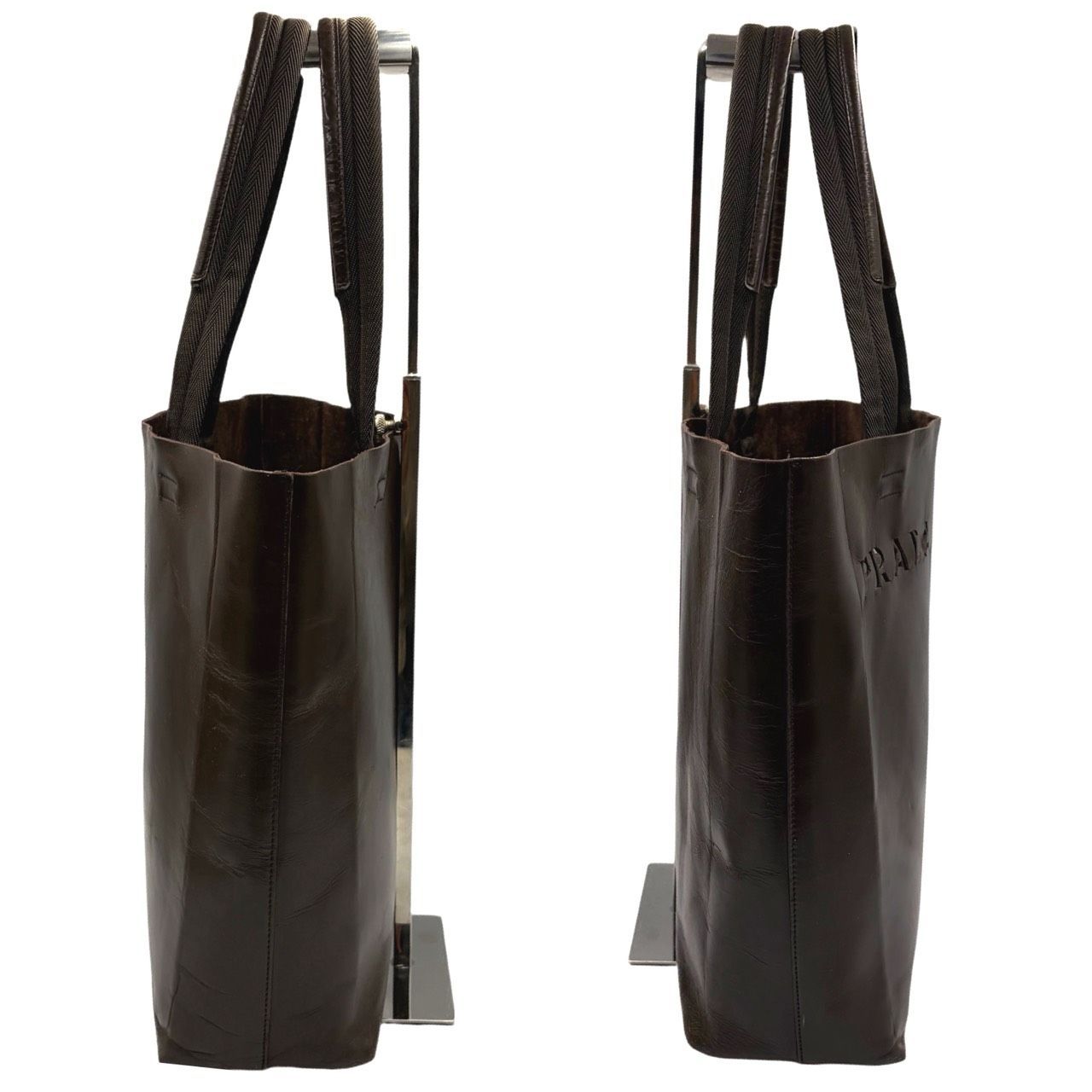 希少✤【PRADA／プラダ】トートバッグ ポーチ付き 型抜きロゴ レザー 
