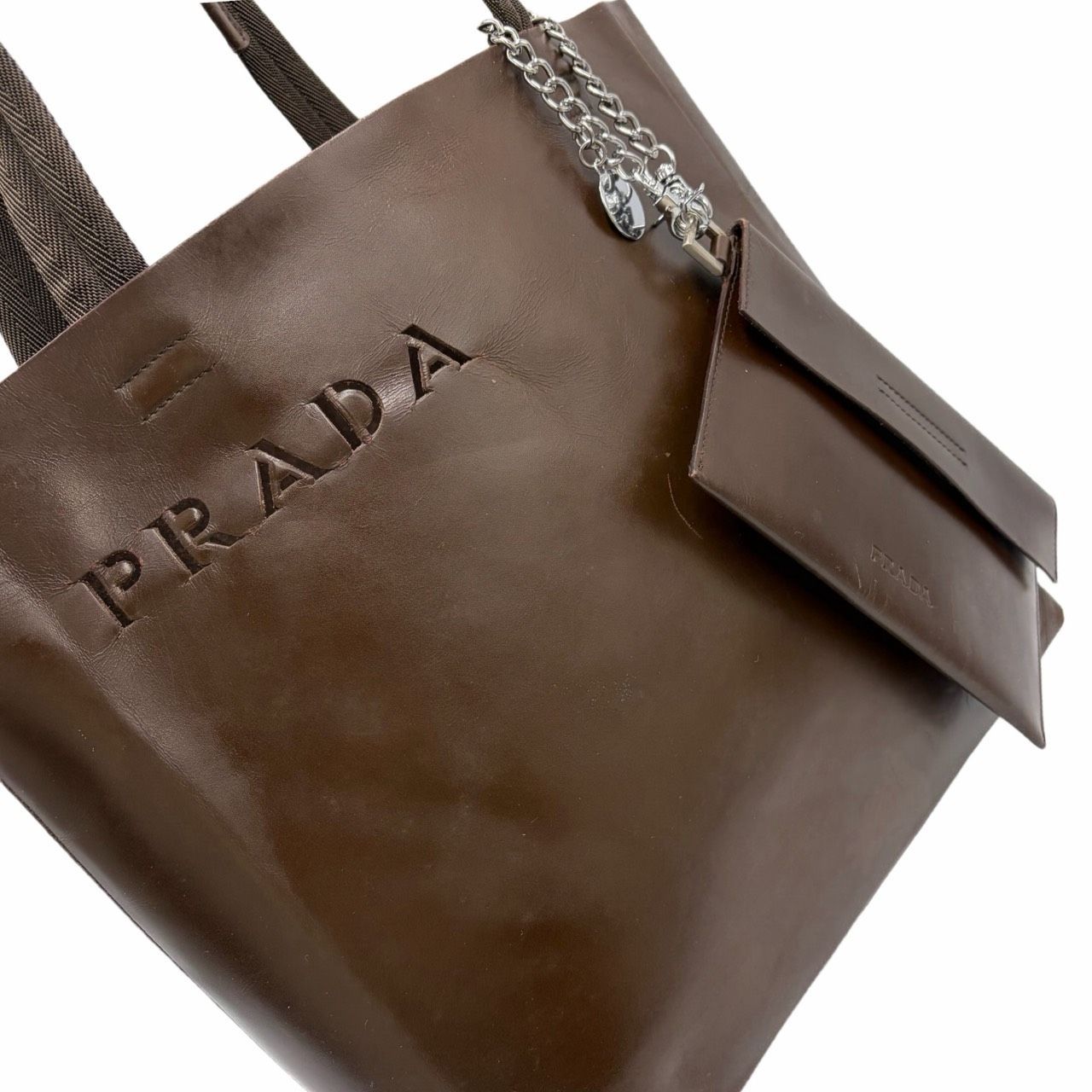 希少✤【PRADA／プラダ】トートバッグ ポーチ付き 型抜きロゴ レザー 
