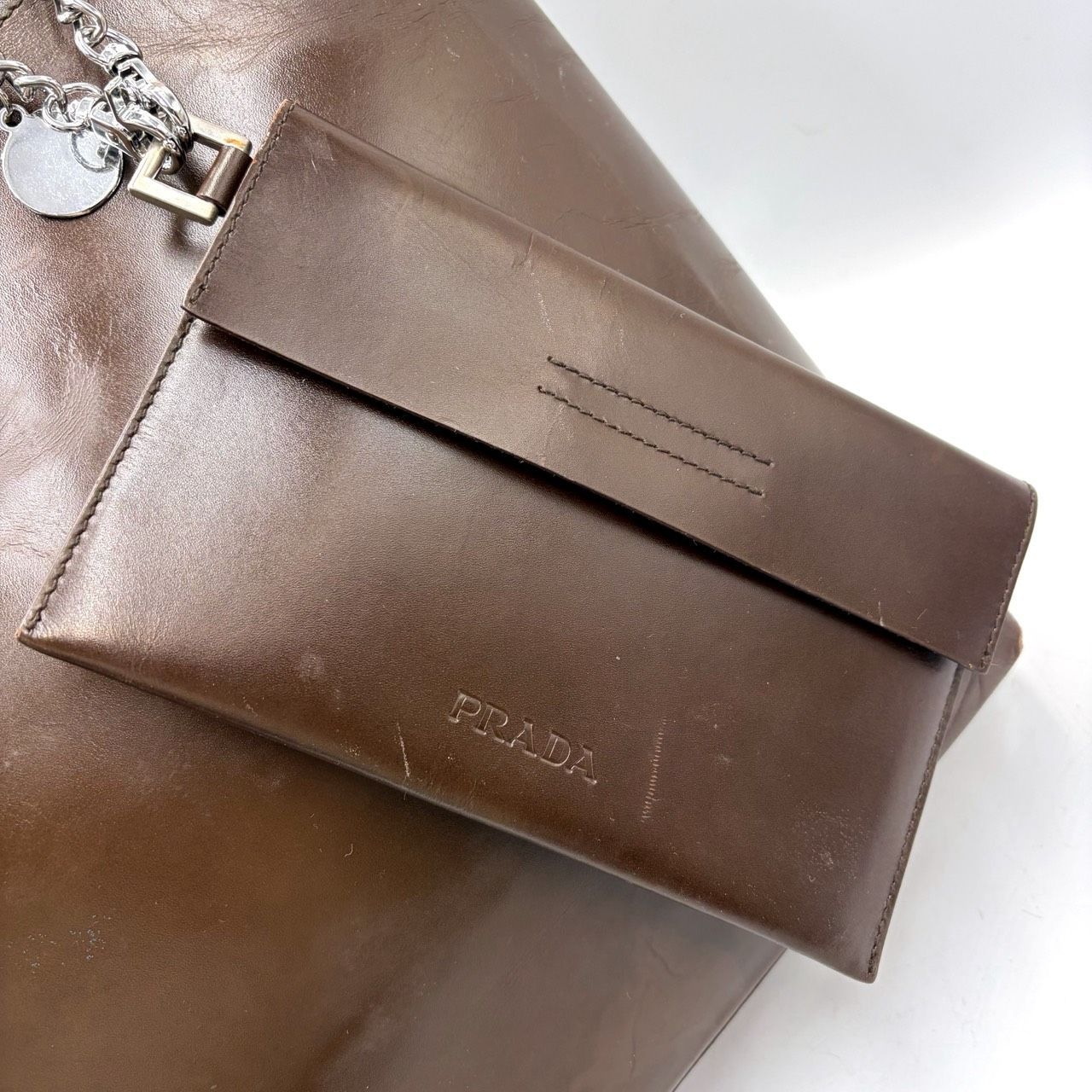 希少✤【PRADA／プラダ】トートバッグ ポーチ付き 型抜きロゴ レザー 
