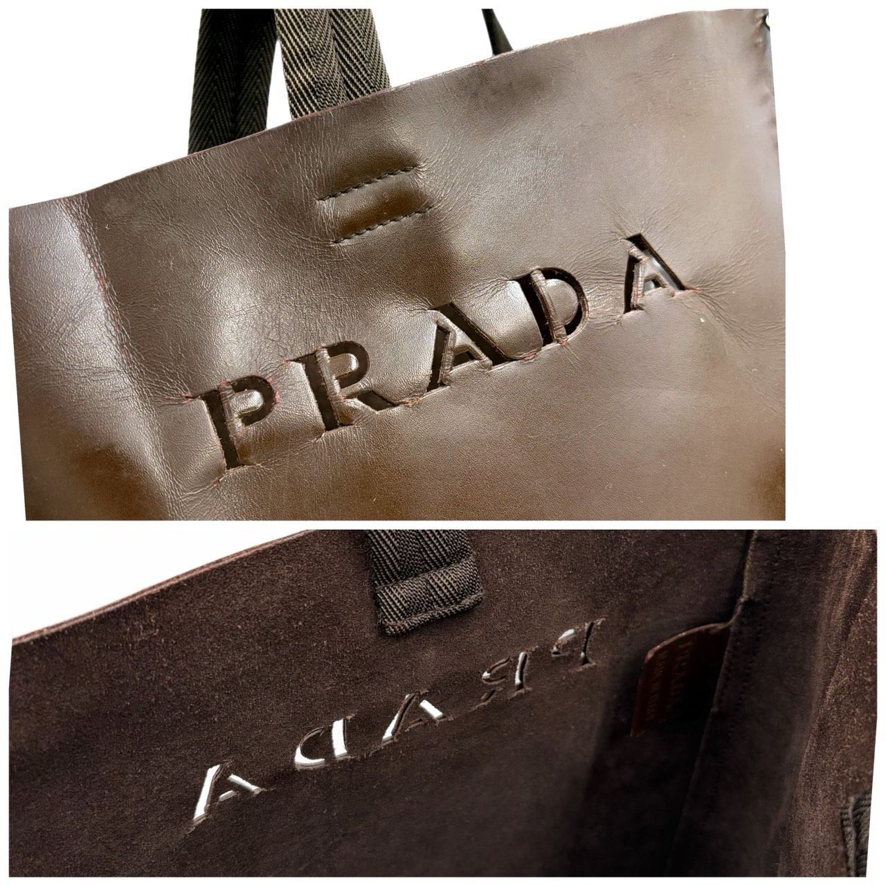 希少✤【PRADA／プラダ】トートバッグ ポーチ付き 型抜きロゴ レザー 