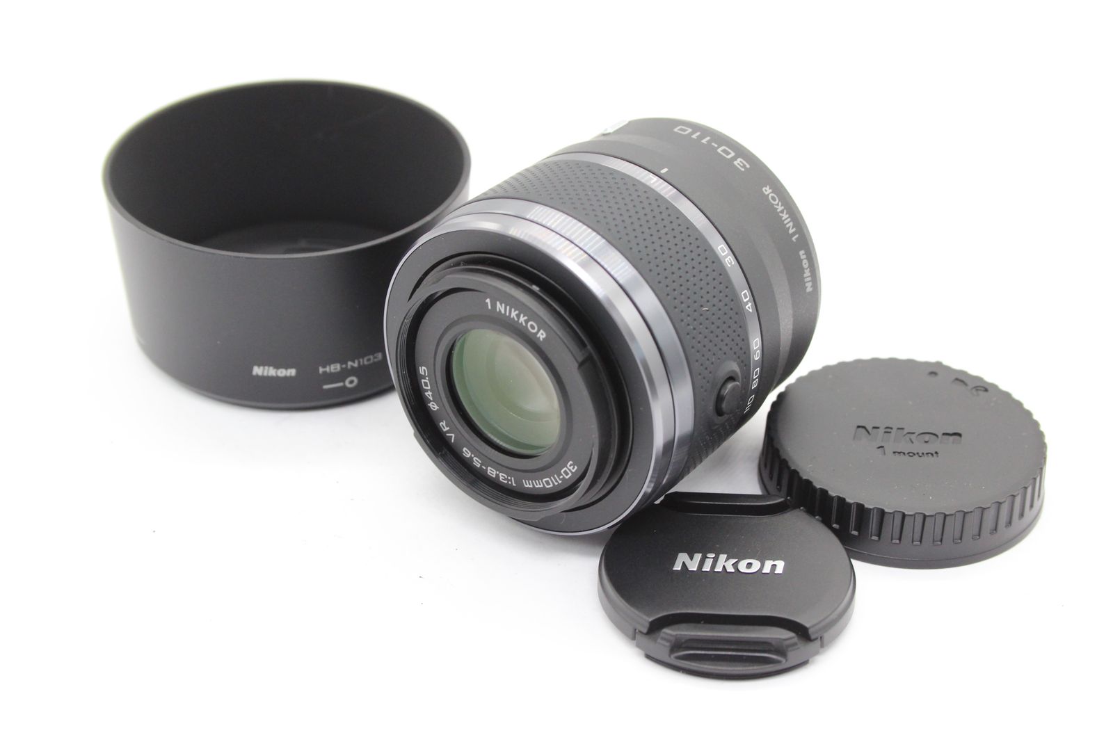 【美品・返品保証】Nikon1 30-110mm ブラック フード付き 極美品 返品保証】 ニコン Nikon 1 Nikkor 30-110mm F3.8-5.6 VR 前後