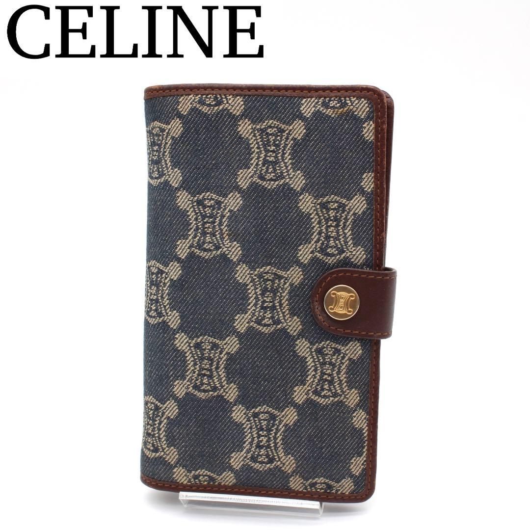 良品】CELINE パリマカダム 二つ折り 長財布 デニム レザー ブルー系