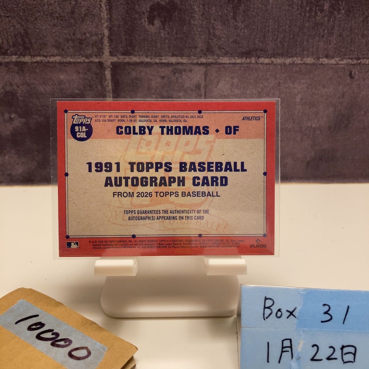 2026 Topps Series One Colby Thomas 直筆サインカード Oakland 