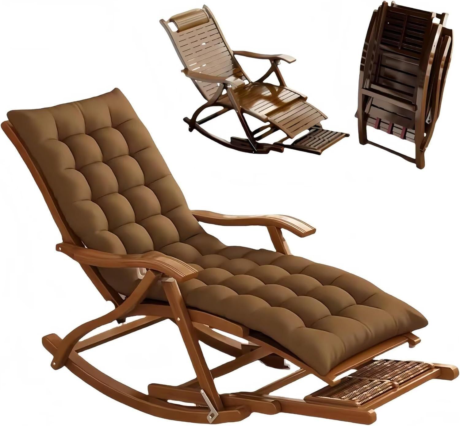 ◇ロッキングチェア リラックスチェア 竹製 耐荷重200kg 5段階調整