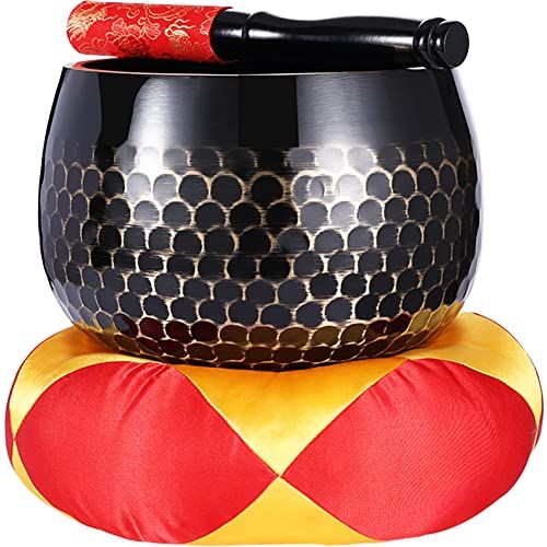 新品 YUYAKESHI 重厚 音色 磬子 仏具 りん 重低音 供養 おりん 真鍮製 うろこ表面 手打ち ふとん リン台 リン棒 3点セット（16cm 6寸）