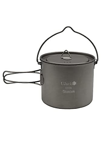 新品 UJack（ユージャック） チタン シングル マグカップ クッカー 直火OK 折りたたみハンドル 収納ケース付き (1100ml)