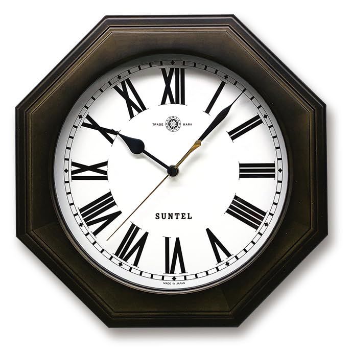 新品 さんてる 日本製 天然木シンプル8角電波掛け時計(ローマ文字