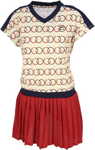 新品 FILA TENNIS(フィラ テニス) テニス レディース 半袖 ワンピース リングプリント ウエストゴム ワンピース 吸水速乾機能 UVカット加工 EL0203 ベージュ S