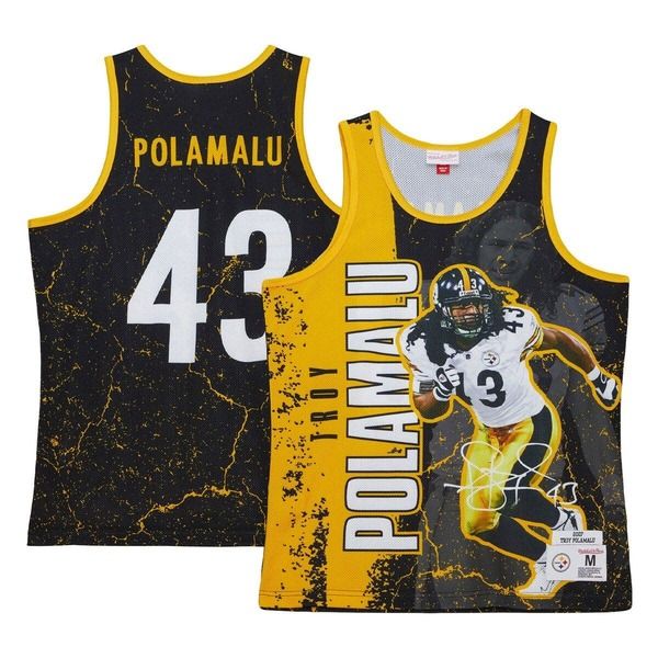 ミッチェルネス メンズ トップス シャツ Mens Mitchell Ness Troy Polamalu Black Pittsburgh Steelers 2007 Player Burstank Top Black ブラック