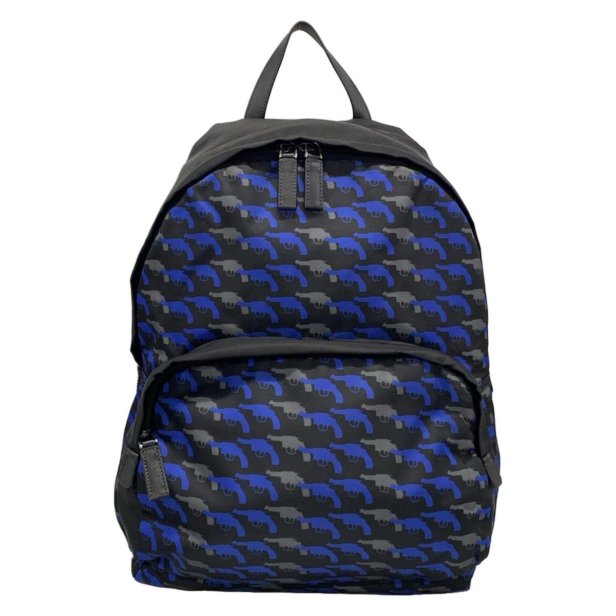 PRADA(プラダ) リュックサック - 黒×ブルー×ライトグレー ピストル柄