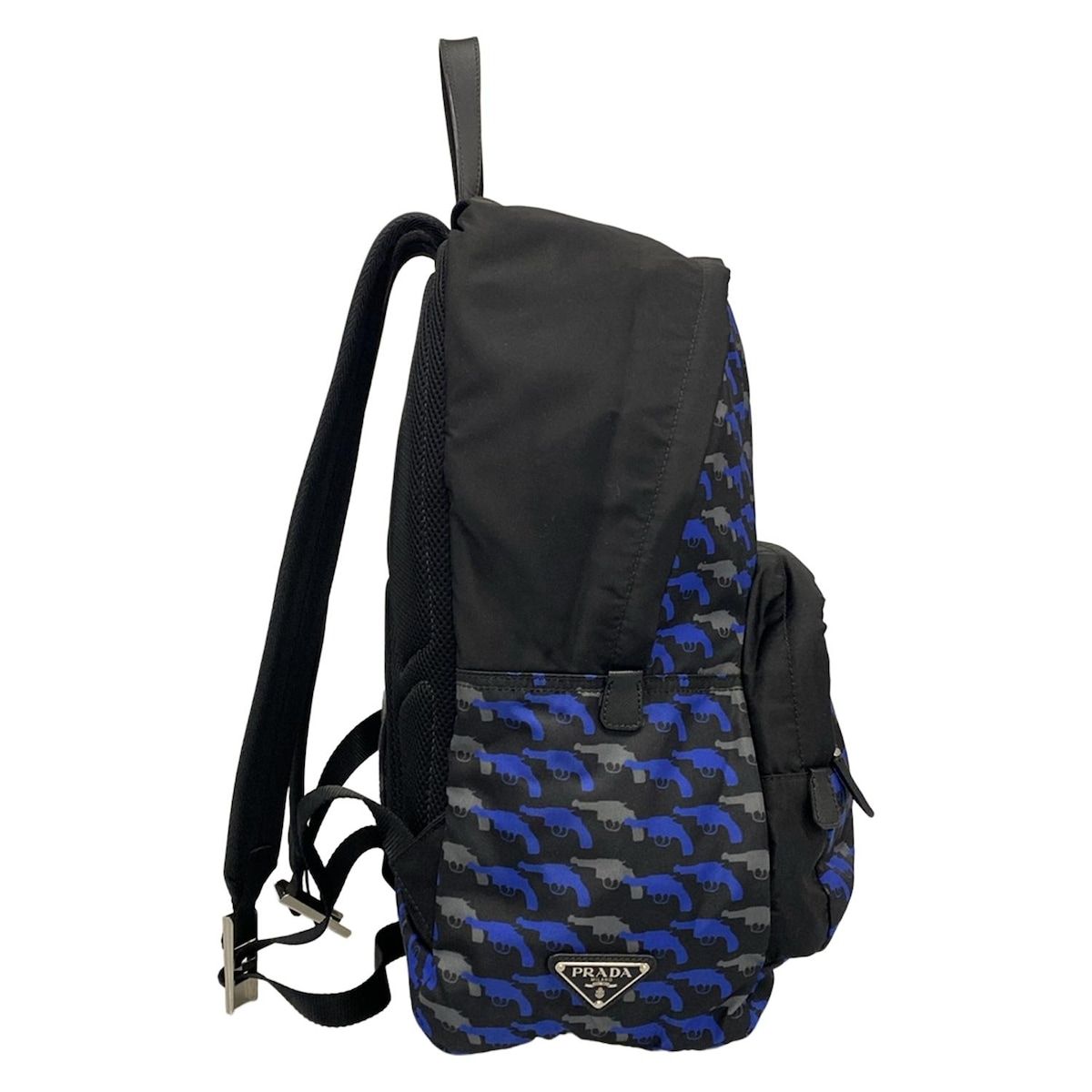 PRADA(プラダ) リュックサック - 黒×ブルー×ライトグレー ピストル柄