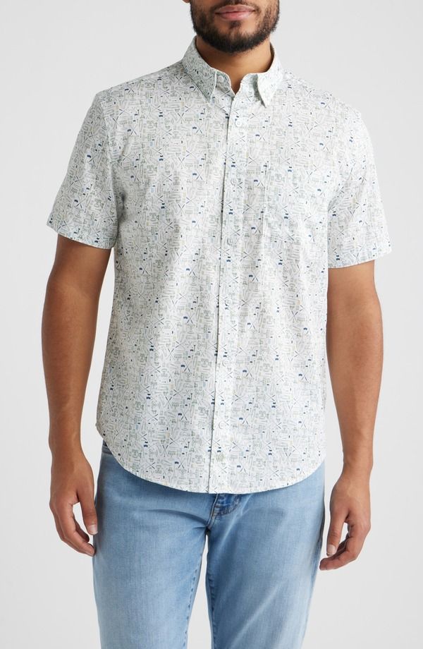ジョンストンアンドマーフィー メンズ トップス シャツ Johnston Murphy Logan Short Sleeve ButtonUp Shirt White Sage Tee Time ホワイト