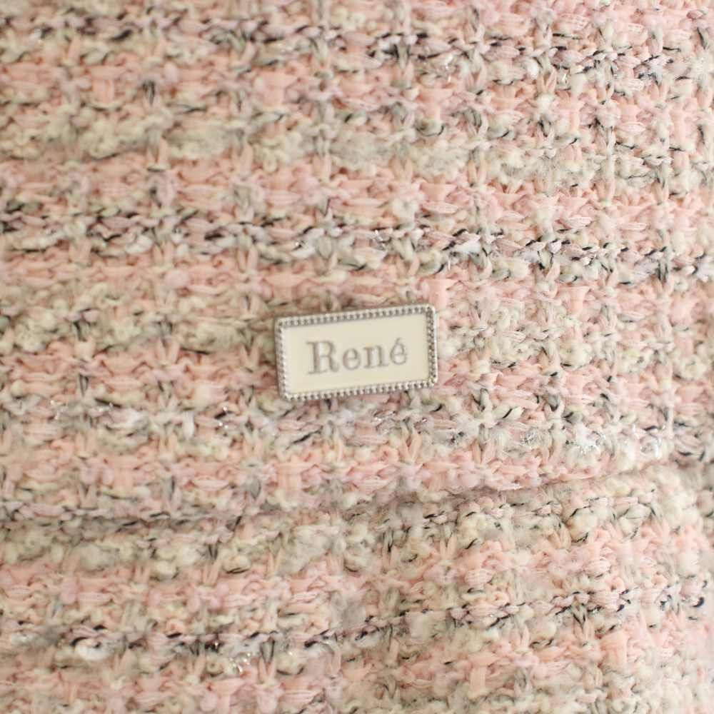 ルネ Rene ツイードニットワンピース ロング ノースリーブ フリンジ