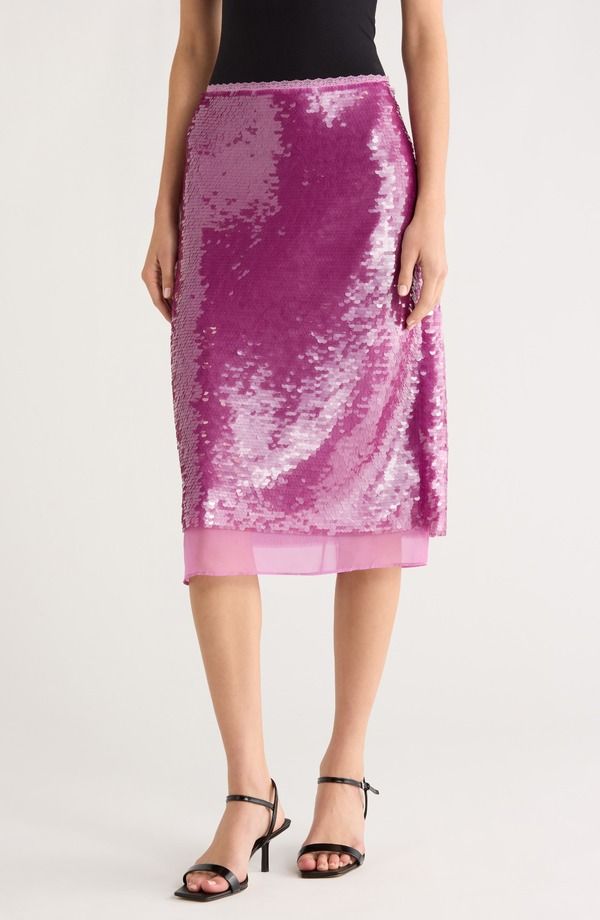 アストール レディース ボトムスカート ミディ スパンコール ASTR the Label Sequin Midi Skirt Lilac ライラック