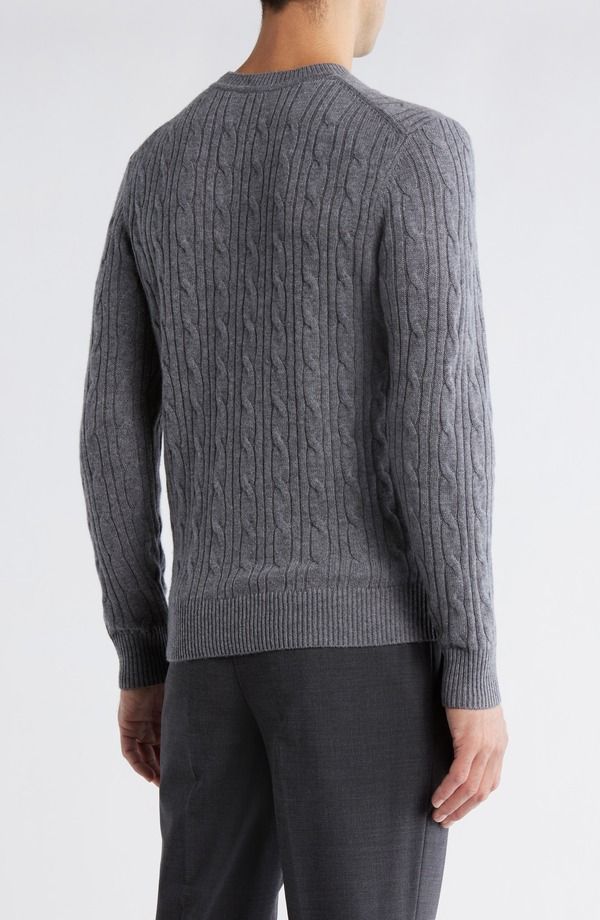 ボス メンズ アウター パーカー・スウェット ウール セーター BOSS Hetico Cable Stitch Virgin Wool Cashmere Sweater Medium Grey グレー
