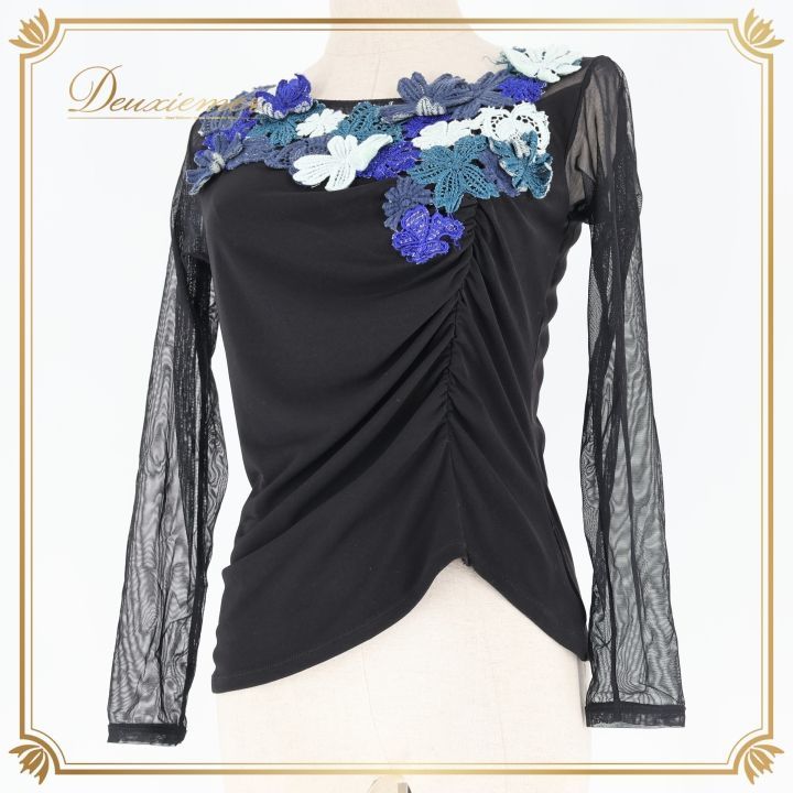 社交ダンス 衣装 トップス ブラウス ブラック系 チャコットロイヤル