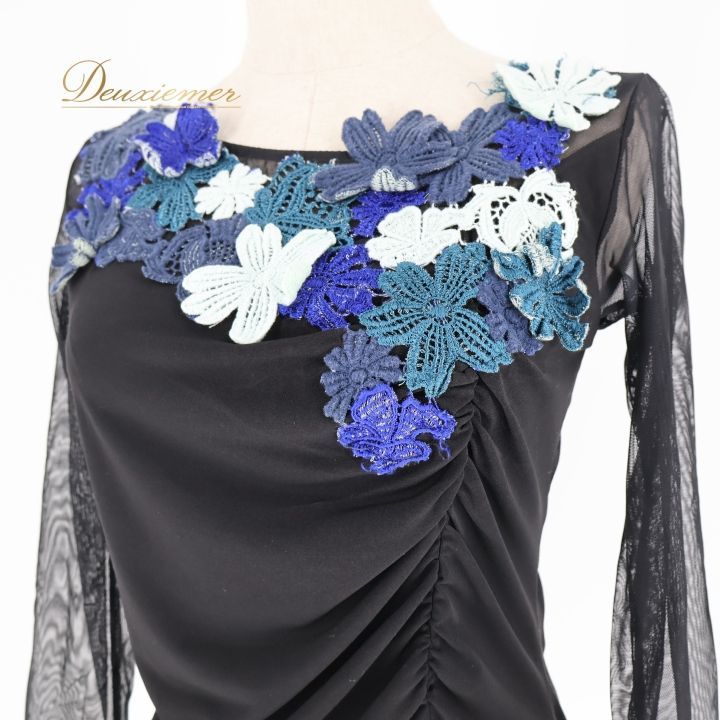 社交ダンス 衣装 トップス ブラウス ブラック系 チャコットロイヤル