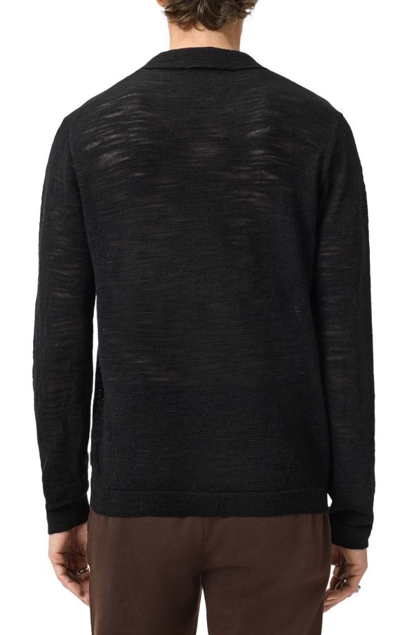 ジョンバルベイトス メンズ トップス ポロシャツ ウール セーター John Varvatos Luciano Long Sleeve Johnny Collar Slub Wool Polo Sweater Black ブラック