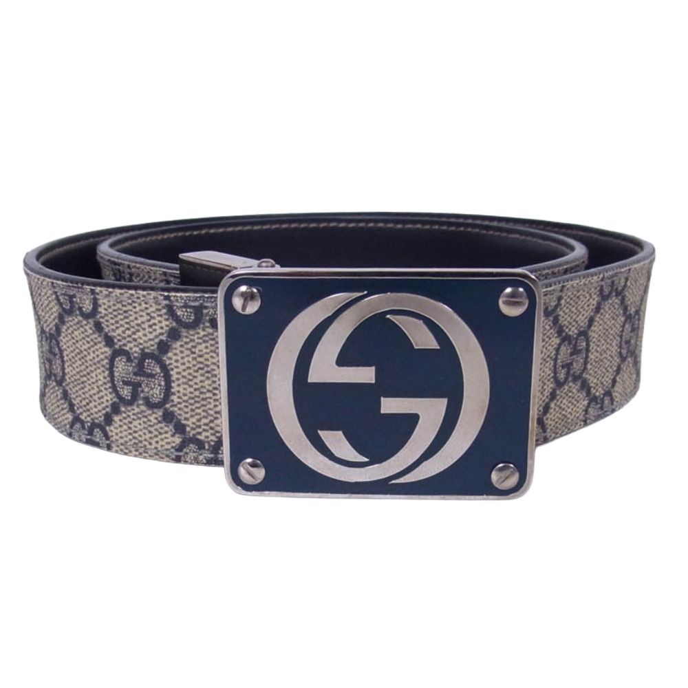 GUCCI グッチ GGスプリーム ロゴバックル レザー ベルト ブラウン系