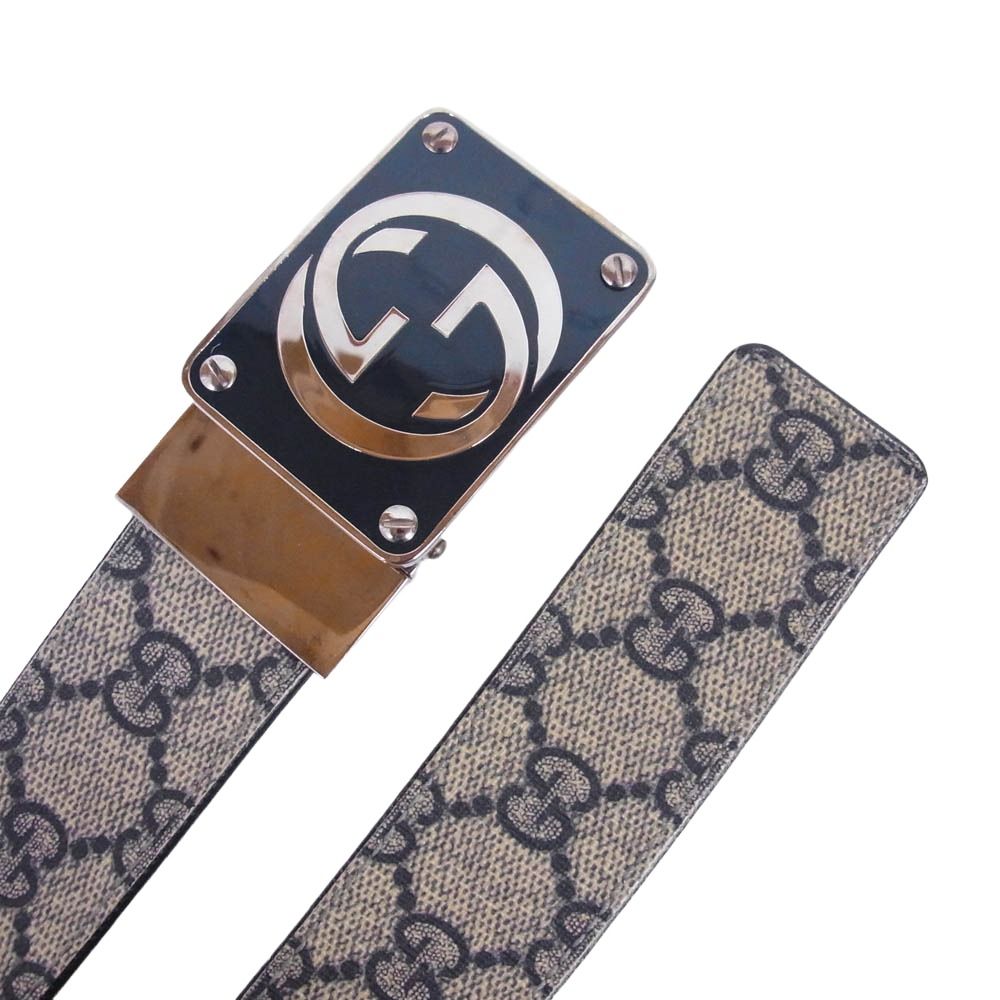 GUCCI グッチ GGスプリーム ロゴバックル レザー ベルト ブラウン系