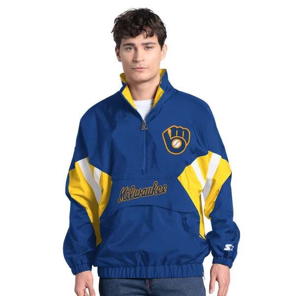 BREWERS ナイロンジャケット 青 Milwaukee Brewers MLB Men's Big & Tall Full-Zip Microfiber Jacket