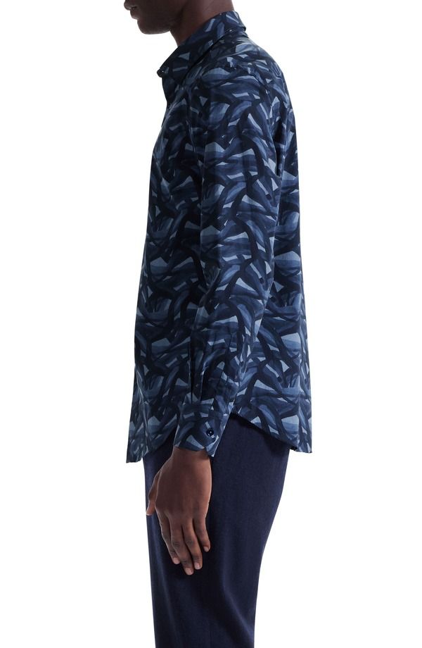 コットンフラワープリントストレッチシャツ｜メンズファッション通販 ブガッチ メンズ トップス シャツ プリント コットン Bugatchi Julian Shaped Fit Abstract Wave Print Stretch Cotton ButtonUp Shirt Navy ネイビー