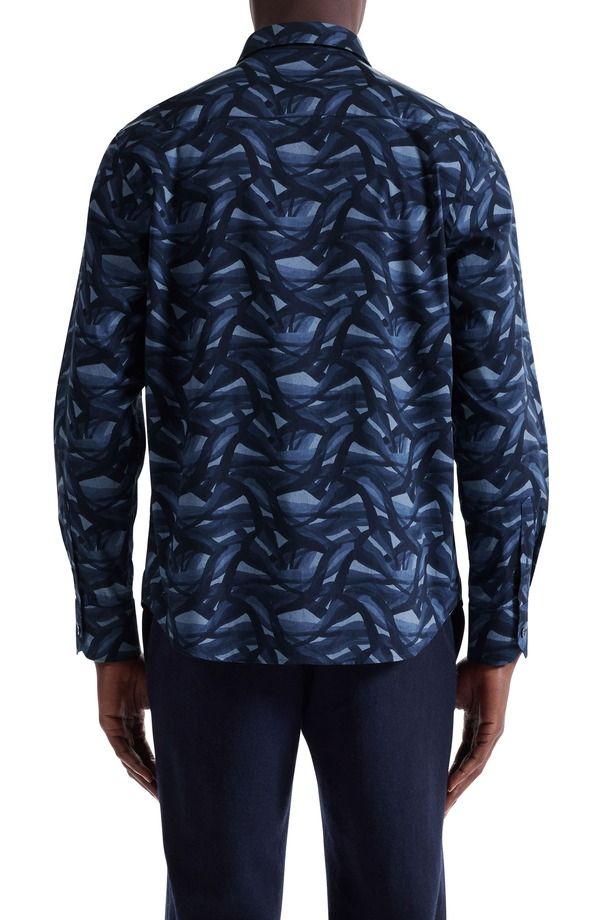 コットンフラワープリントストレッチシャツ｜メンズファッション通販 ブガッチ メンズ トップス シャツ プリント コットン Bugatchi Julian Shaped Fit Abstract Wave Print Stretch Cotton ButtonUp Shirt Navy ネイビー