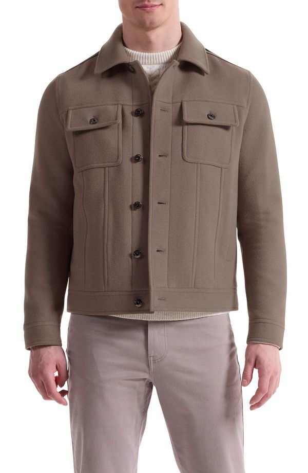 ブガッチ メンズ トップス シャツ ウール ジャケット Bugatchi Hybrid Melton Wool Trucker Jacket Walnut
