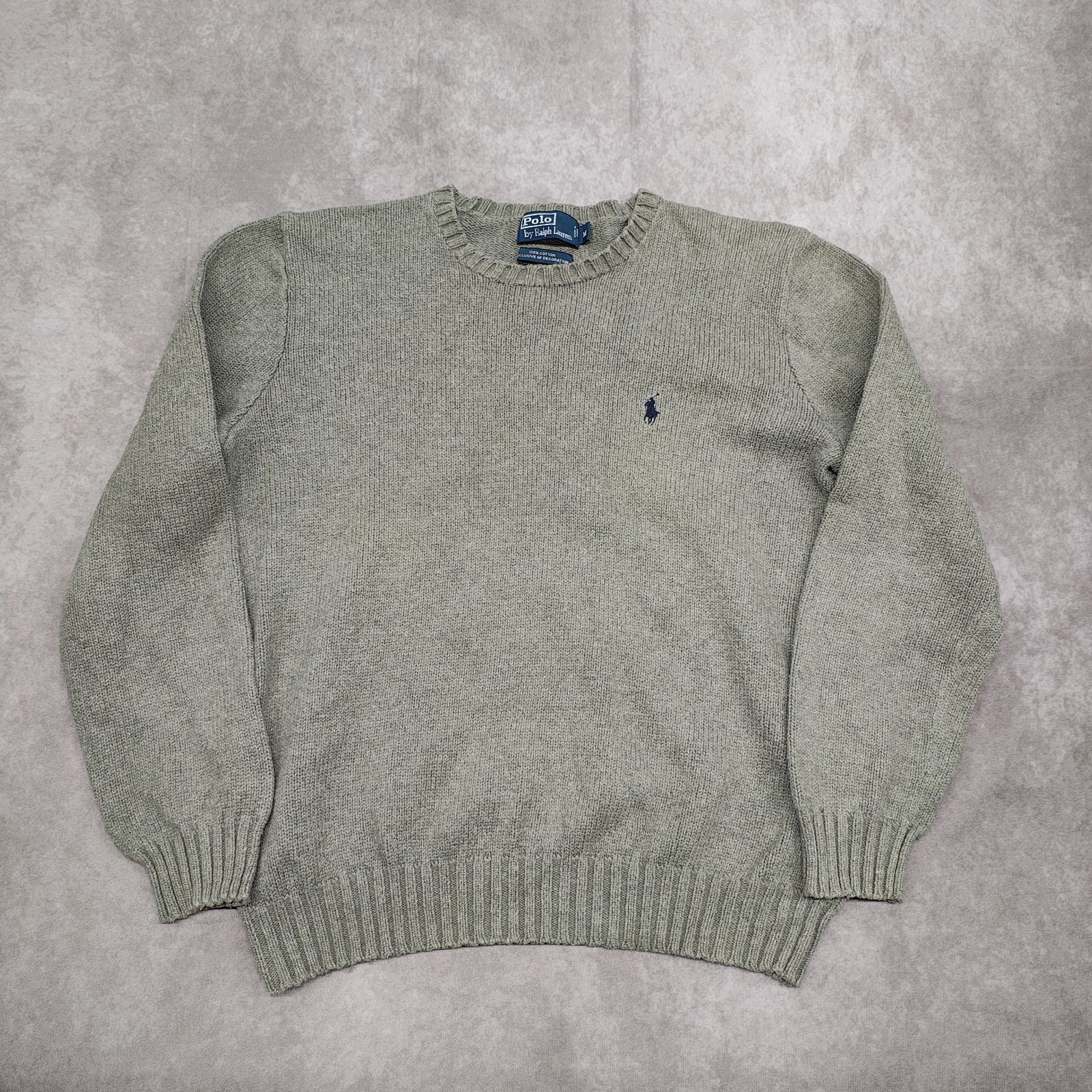 90s POLO RALPHLAUREN コットンニット M ヴィンテージ グレー ポロ 