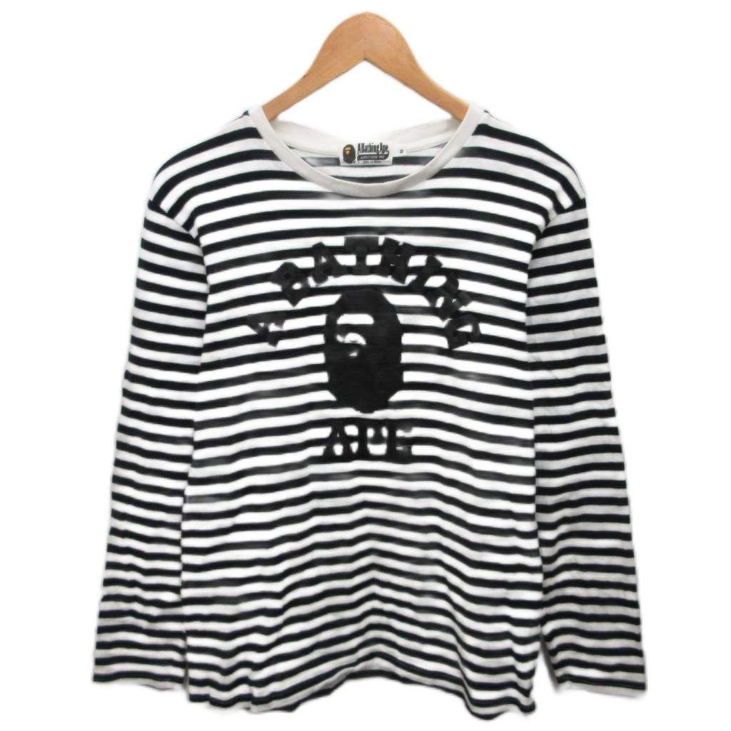 A Bathing Ape ストライプ ボーダー ロンT 黒、グレー M 【公式通販】