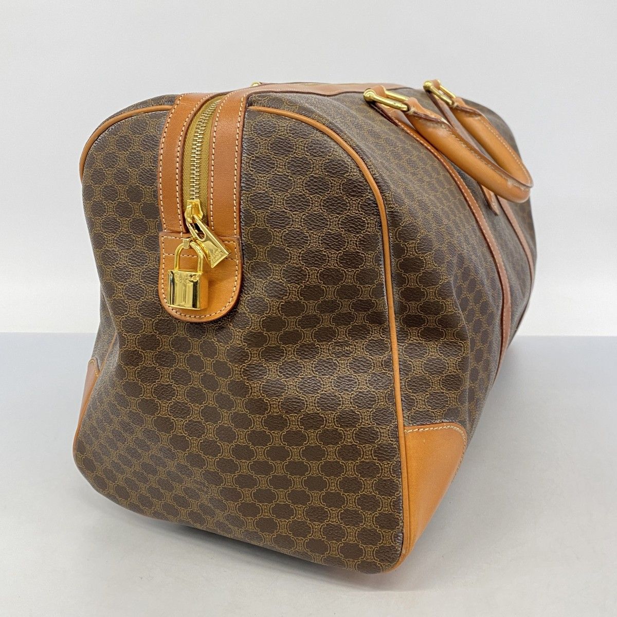 6ca0766-k】セリーヌ ボストンバッグ マカダム PVC ブラウン ゴールド