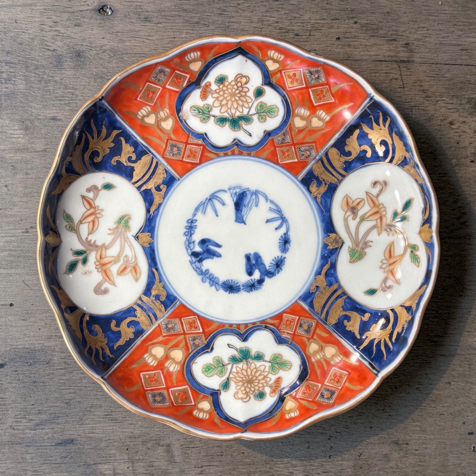 逸品 明治金工 小山製 打出し 高肉菊花千鳥紋様 飾り皿 明治和骨董