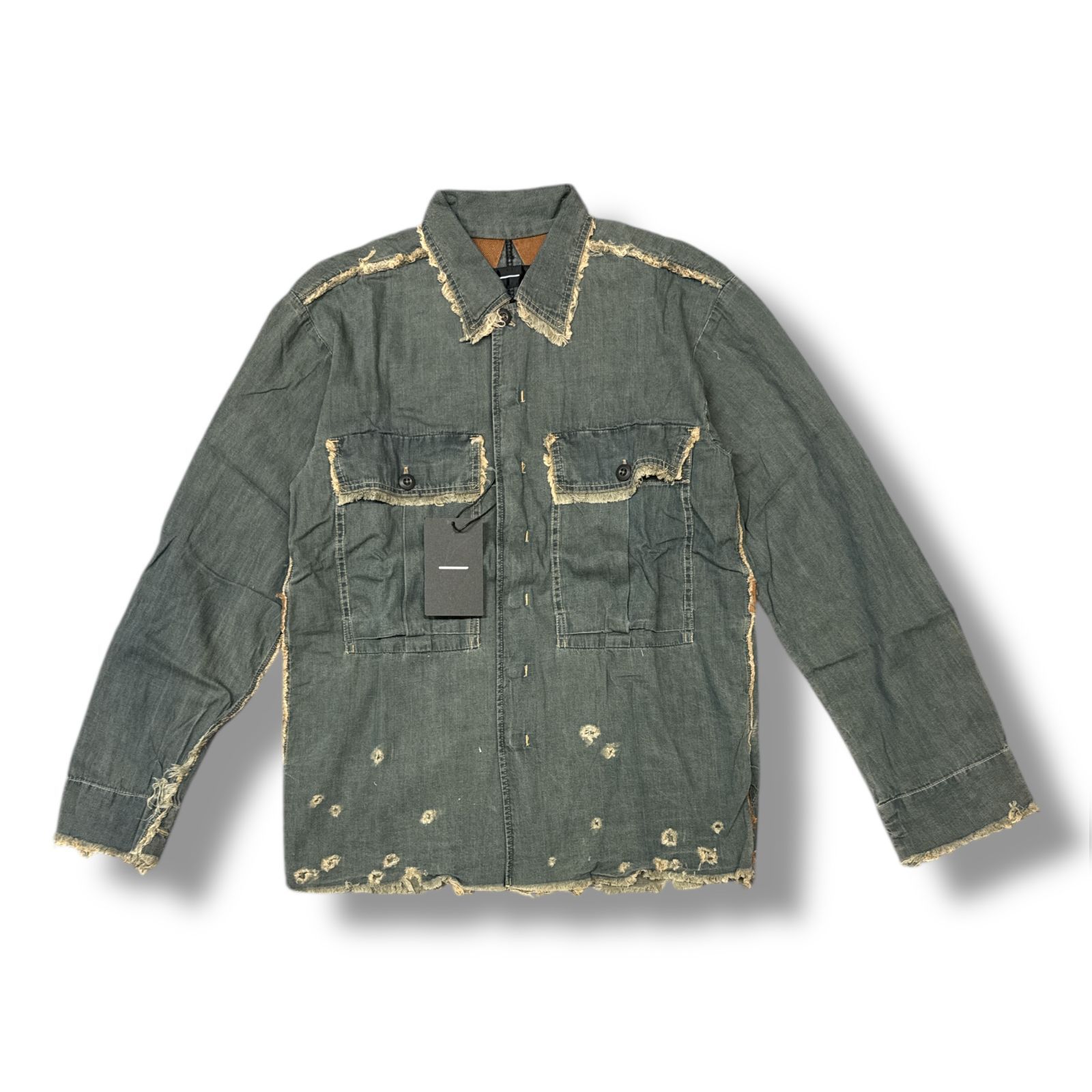 参考上代41800円 未使用 MINUS  24AW Slash Seam HBT Work Shirt With Damaged (FROM COAL MINE) デニム ワークシャツ マイナス M-24F-TP004 インディゴ 3 （99189A4） 参考上代41800円 未使用 MINUS 24AW Slash Seam HBT Work Shirt With