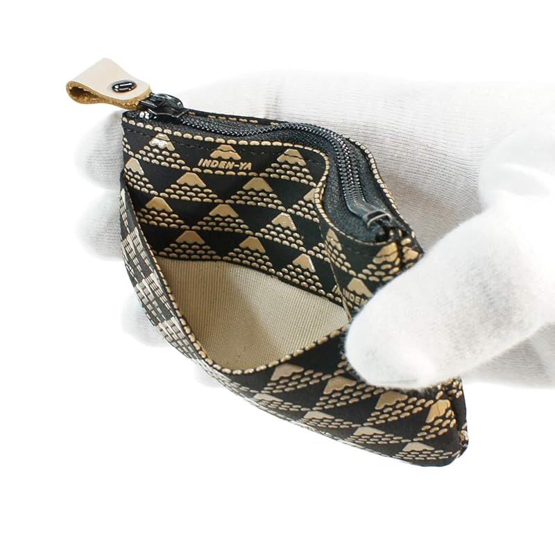 【新品】 印傳屋 印伝 小銭入れ 鹿革 たかね 富士山柄 黒地×白漆 2801-11