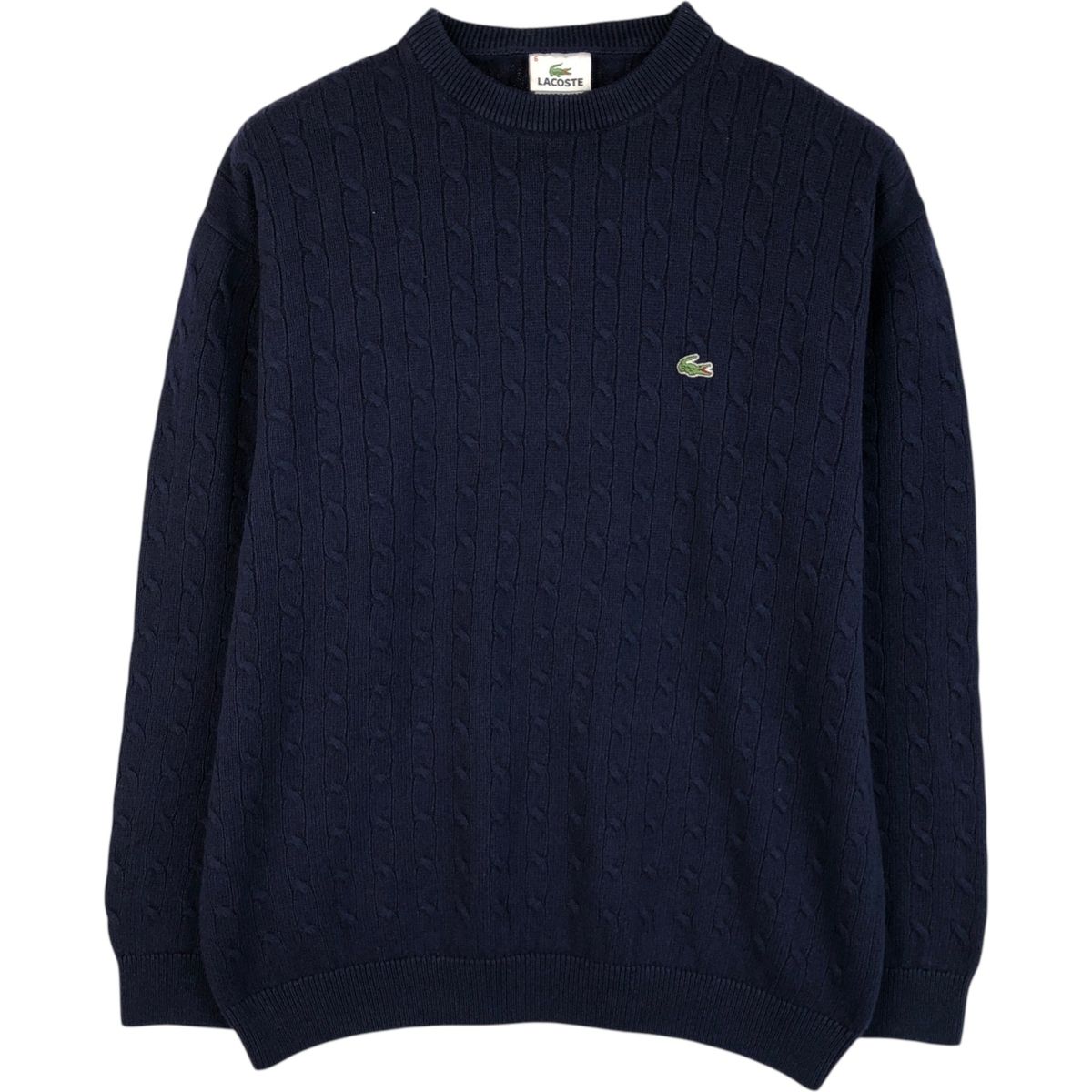 古着 ラコステ LACOSTE ケーブル編み Vネック コットン×ウールニット