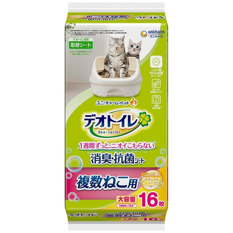 D★（まとめ買い）ユニ・チャーム デオトイレ 複数ねこ用 ふんわり香る消臭・抗菌シート ナチュラルソープの香り 16枚 ペット用品 【×3】