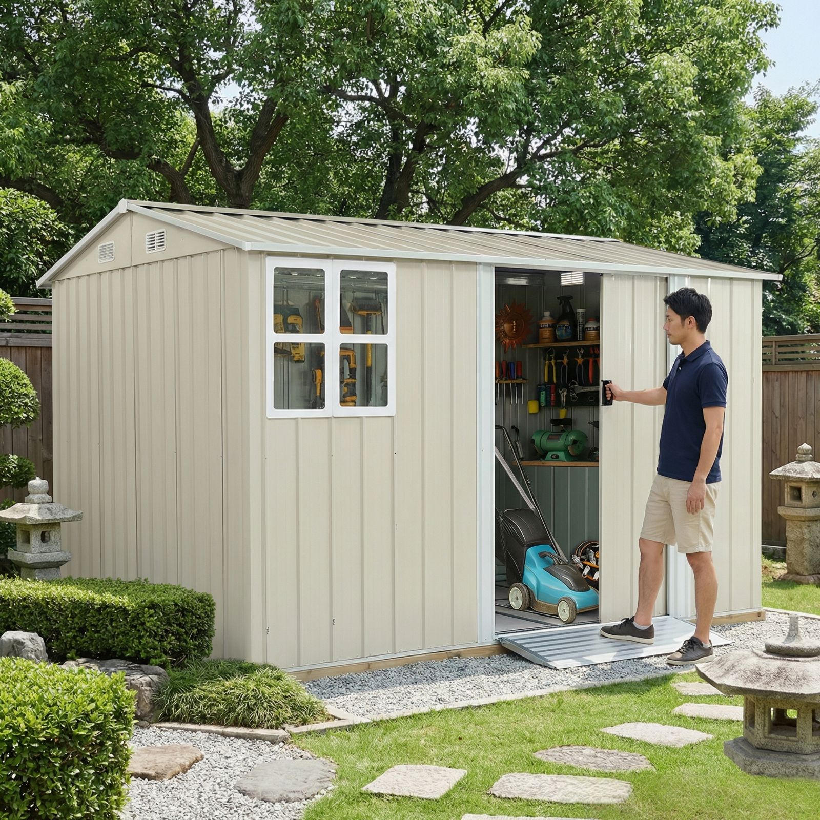 再入荷】大型物置 屋外 スチール倉庫 幅290×奥行232×高さ195cm 約 