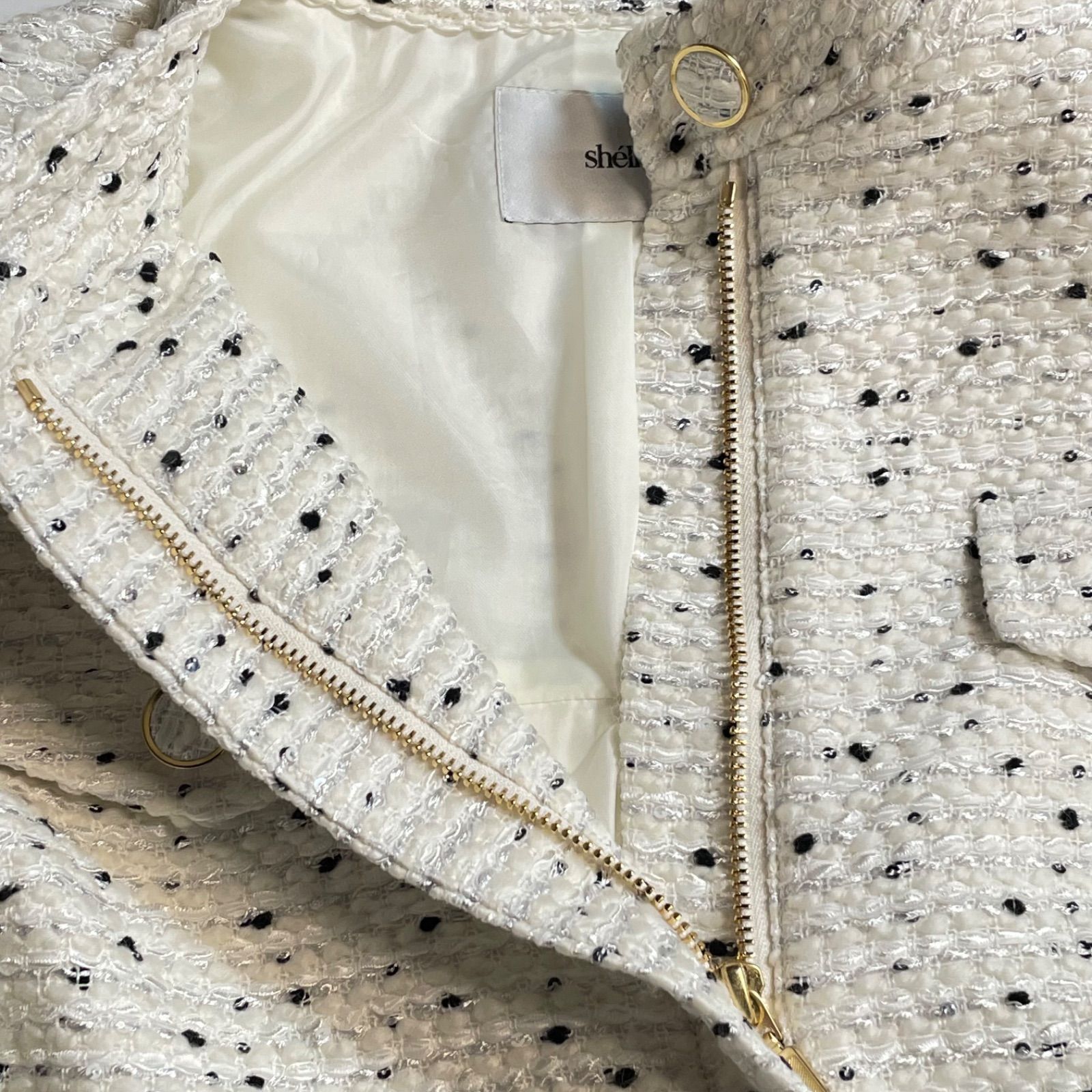 新品 未使用 タグ付き Sheller シェリエ Dot tweed A-line jacket