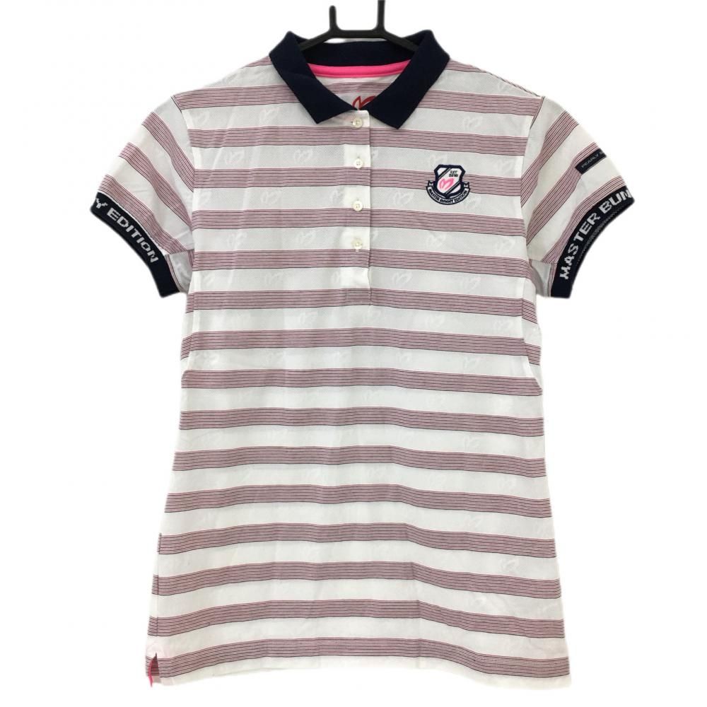 マスターバニー 半袖ポロシャツ 白×ネイビー×レッド ボーダー×ロゴ 総